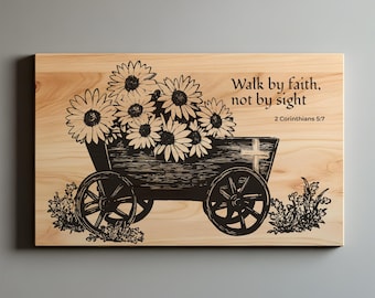 Walk By Faith, Farmhouse Christian Home Decor SVG, PNG, Religious Art Laser Cut, Religious Gift Glowforge, Religious SVG Files, Wood Sign