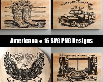 Americana Charcuterie Board Bundle SVG PNG | 16 patriotiska lasergraveringsfiler | 4 juli Farmhouse skärbrädedesigner