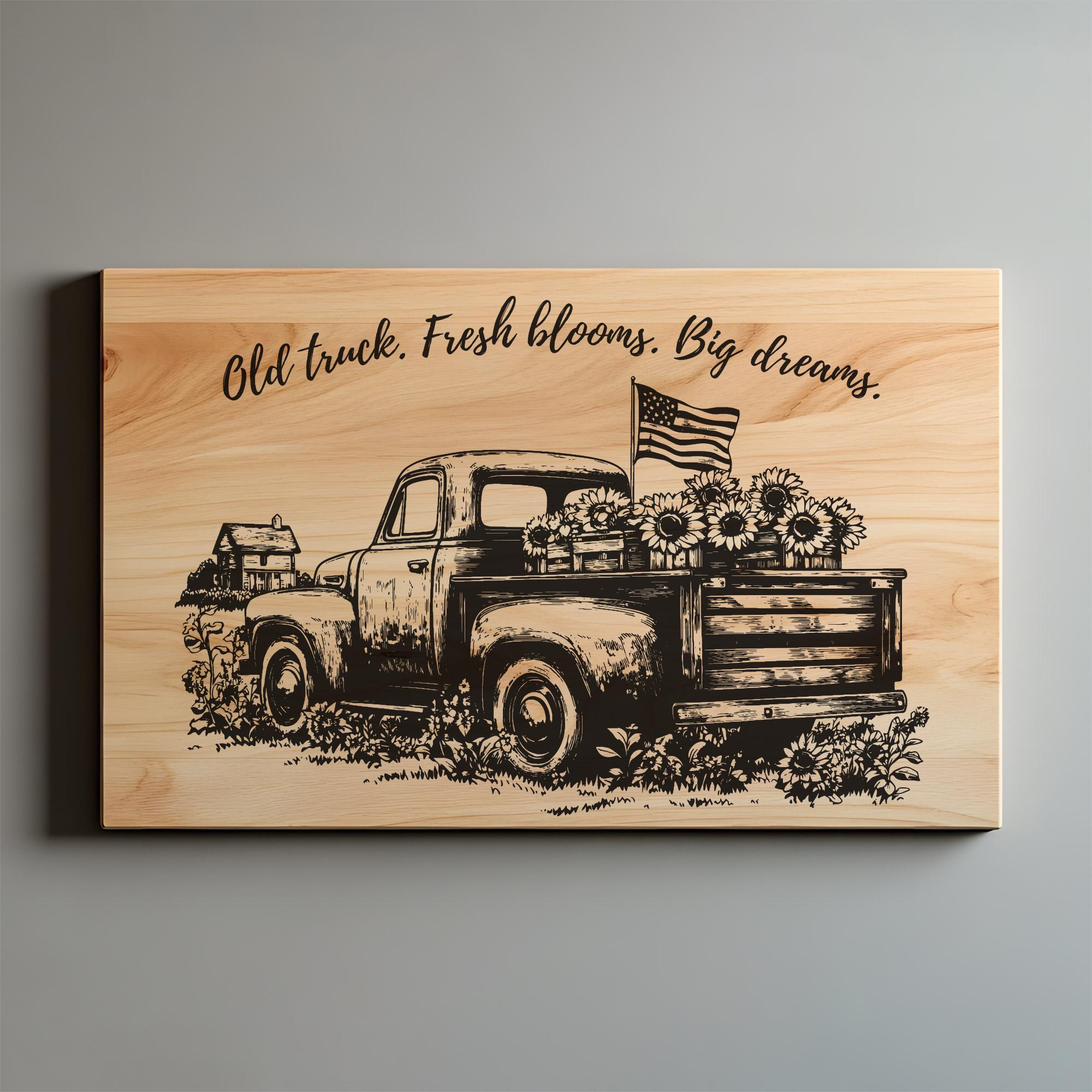 Old Truck SVG, PNG Charcuterie Cutting Board Laser Engrave