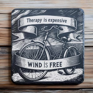 Wind Is Free Bicycle Coaster SVG, PNG Slate Coaster Engraving, Bike Slate Board, Cutting Board Engraving, Slate Boards, Laser Burn Svg