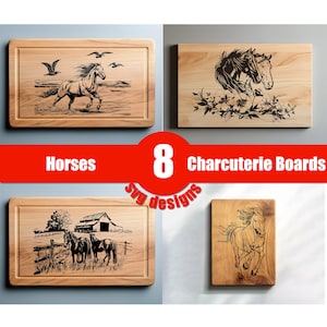 Horse Charcuterie Cutting Board Bundle. Laser Engrave SVG, PNG, Cowboy, Lightburn Laser SVG File, Country Life, Wood Sign, Horse Scene