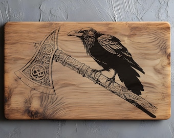 Raven Axe Charcuterie, Cutting Board Laser Engrave SVG, PNG, Scandinavia Patterns Svg, Lightburn Laser SVG File, Wood Sign, Viking Hammer