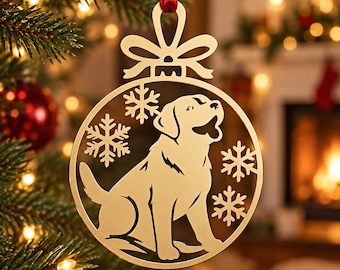 Labrador Christmas Ornament SVG DXF, Lab Dog Laser Cut File, Wooden Holiday Decoration