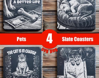 Pet Lover Coaster SVG Bundle, Funny Cat & Dog Quote Designs for Slate Engraving