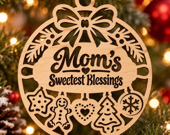 Mom Christmas Ornament SVG DXF, Gingerbread Cookie Laser Cut, Wooden Mother Gift