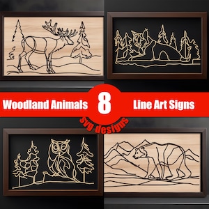 Bundle di file laser animali Line Art SVG Segnali laser, decorazioni con cornice. Glowforge, taglio laser, file laser natura, download digitale