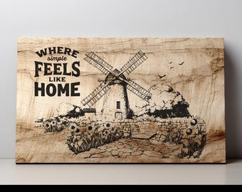 Windmill SVG PNG | Country Farmhouse Scene, Rustic Landscape Laser File