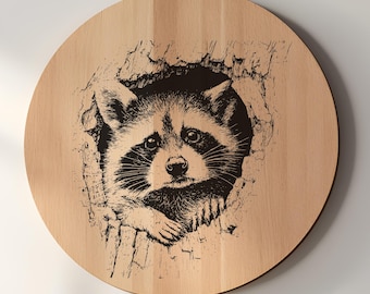 Raccoon Charcuterie Svg, Png, Cutting Board Laser Engrave SVG, Raccoon Coaster, Lightburn Laser SVG File, Wood Sign, Woodland Animals Svg