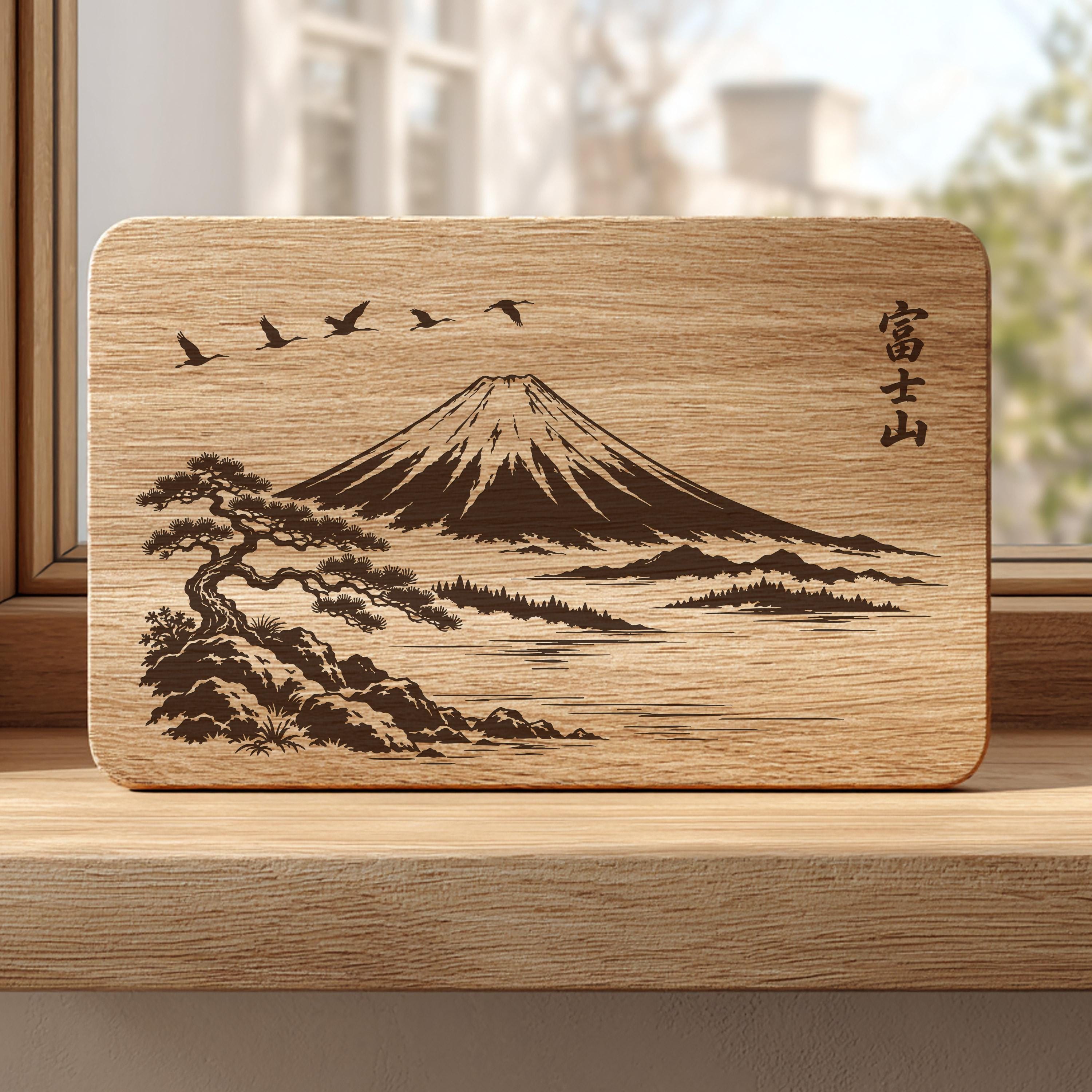 Japanese Mount Fuji SVG PNG, Sumi E Landscape Laser Engraving, Zen