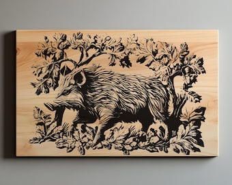 Wild Boar SVG PNG | Rustic Woodland Sign Laser File | Hunting Lodge Engraving Design for Wood Decor