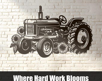 Vintage Tractor Sunflower SVG DXF, Rustic Farm Plasma Cut Wall Art