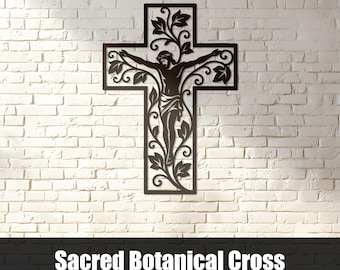 Jesus Cross SVG DXF, Floral Crucifix Plasma Cut Christian Wall Art