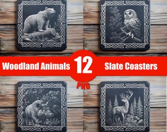 3D Animals PNG Bundle, Slate Coaster Engraving, Png Slate Board, Cutting Board Engraving, Woodland Bundle Slate Coaster. Wildlife Engraving
