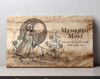 Memento Mori Dog Skeleton Laser Engrave, Cutting Board SVG PNG, Grim Reaper