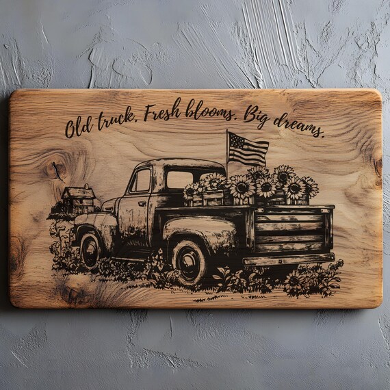 Old Truck SVG, PNG Charcuterie Cutting Board Laser Engrave