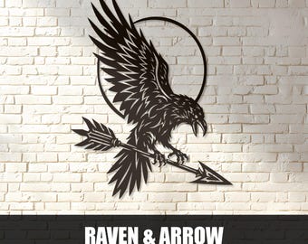 Raven Arrow Cutout SVG, Gothic Moon Bird Sign DXF for Plasma Laser CNC
