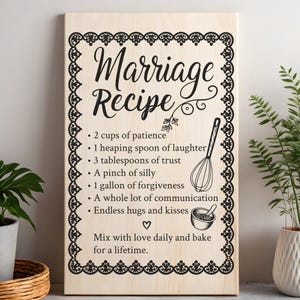 Marriage Recipe SVG PNG, Charcuterie, Cutting Board Laser Engrave, Marriage Board, Lightburn Laser Svg File, Wood Sign, Gift For Newlyweds