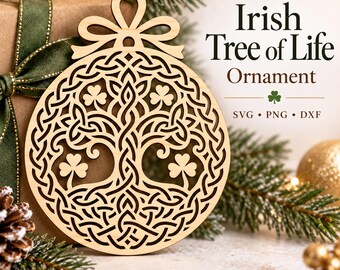 Celtic Tree of Life Ornament SVG DXF, Irish Shamrock Laser Cut, Heritage Christmas Gift