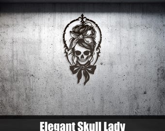 Gothic Skull Lady SVG DXF, Spooky Frame Wall Decor Plasma Cut File