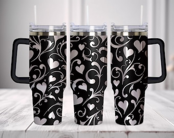 Vaso con corazones florales en formato Svg láser, vaso de 40 oz con envoltura completa en formato Svg láser, Svg grabado con láser, archivo láser para vaso, Svg láser para vaso.