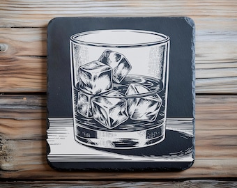 Whiskey Glass SVG, Old Fashioned Laser Engraving, Slate Coaster Bar Decor PNG