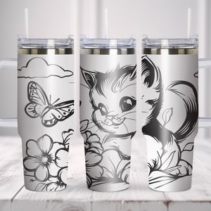 Kitten Sublimation Tumbler Laser Svg, 40oz Tumbler Full Wrap Laser Svg, Laser Engraved Svg, Tumbler Laser File, Laser Svg For Tumbler.