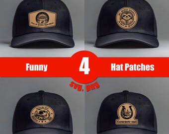 Hat Patch SVG Bundle, 4 Funny Leather Patch Designs, Laser Engraving Files PNG