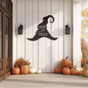 Trick or Treat Witch Hat SVG DXF, Halloween Porch Plasma Cut Wall Sign