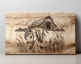 SVG para amantes de los caballos, tabla de cortar rústica de granero, PNG de grabado láser de granja ecuestre