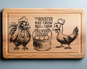 Rooster And Chicken PNG SVG Charcuterie Cutting Board Laser Engrave, Sarcastic Cutting Boards, Lightburn Laser SVG File Wood Sign
