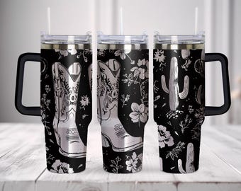 Cowgirl Boots SVG, Cactus Floral 40oz Laser Engraving Tumbler Wrap