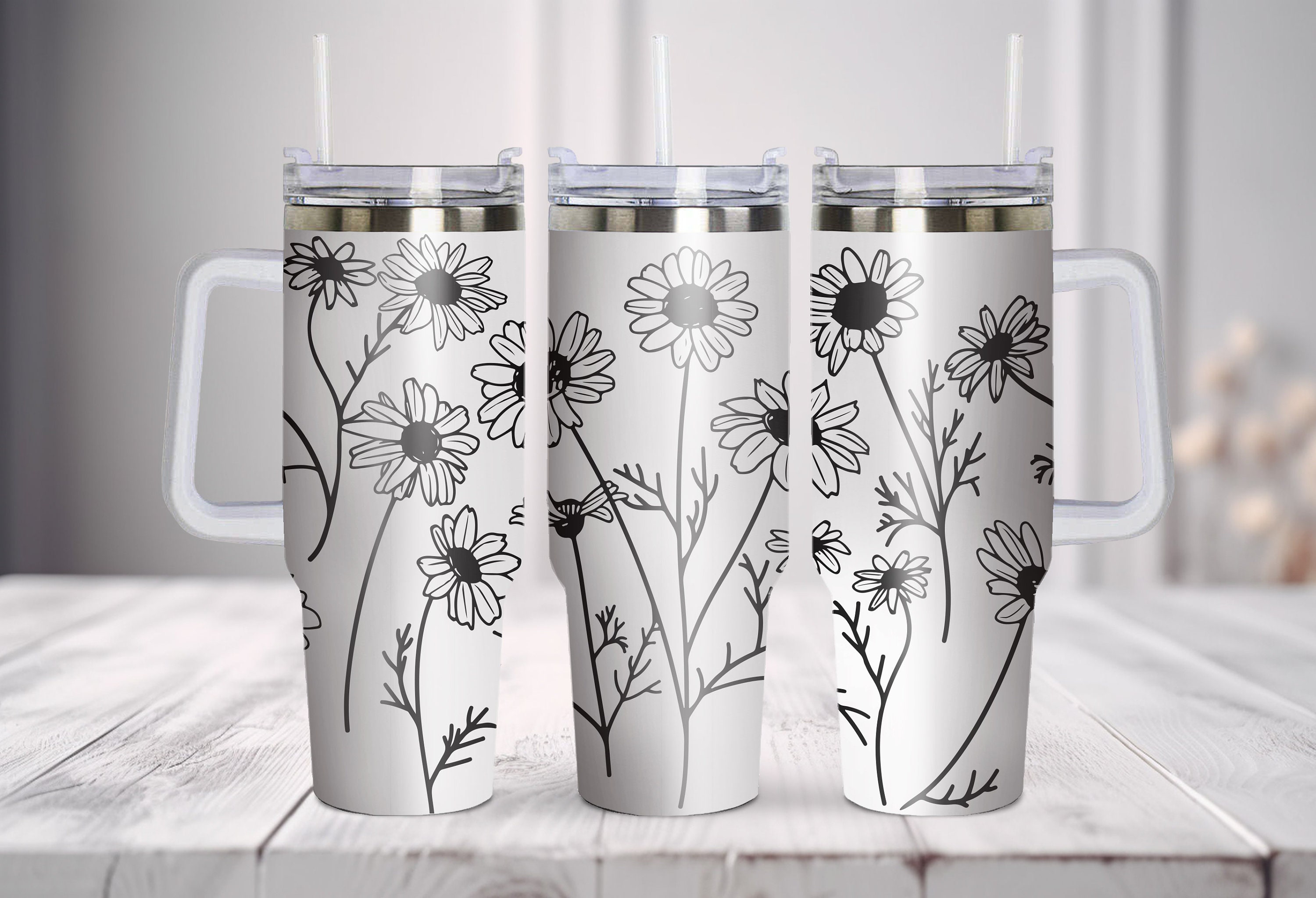 Daisy Tumbler Wrap SVG | 40oz Floral Laser Engraving File, Simple ...