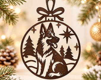 German Shepherd Christmas Ornament SVG DXF, Laser Cut Dog Bauble, Shepherd Gift