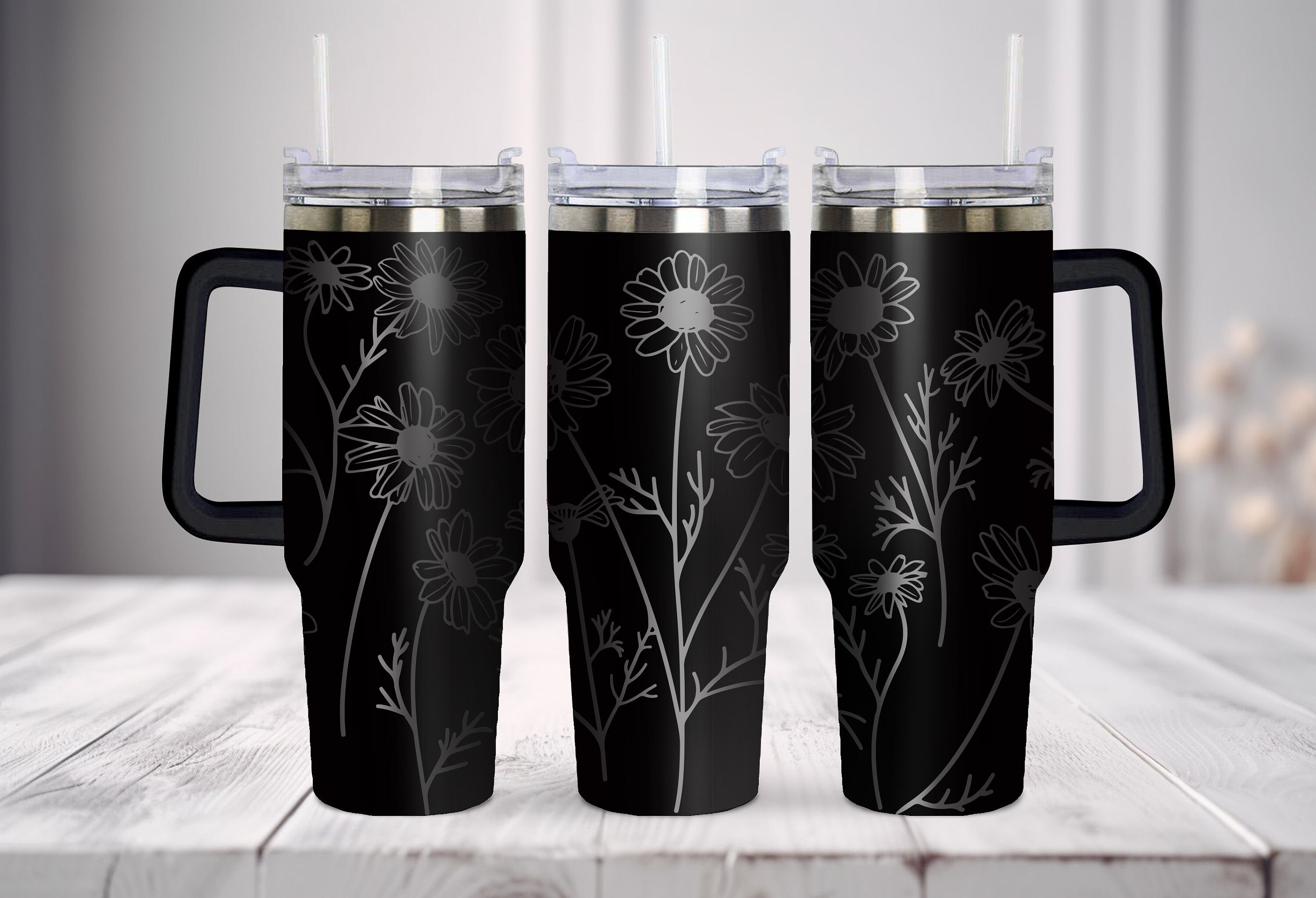 40oz Daisy Tumbler Wrap Laser Svg, 40oz Tumbler Full Wrap Laser Svg ...
