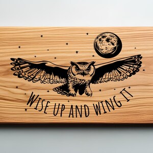 Owl Charcuterie Cutting Board Laser Engrave SVG File, Moon svg, png, Lightburn Laser SVG File, Wood Sign