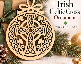 Irish Celtic Cross Ornament SVG DXF, Shamrock Christmas Laser Cut, Ireland Gift