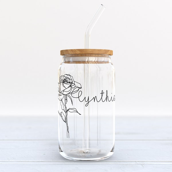 Personalized Add You Name and Rose 16 oz Glass Can Wrap.  SVG, PNG Bundle.  Libbey 16 oz Glass Can Wrap. uv dtf Cup Wrap