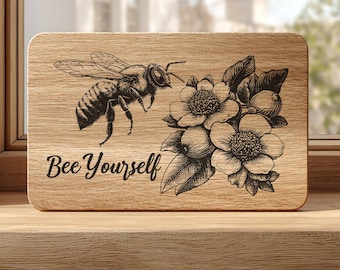 Bee Yourself SVG PNG, blommig honungsbi lasergraveringsdesign för skärbrädor