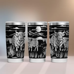 Highland Cow Calf Tumbler SVG Wrap Laser, 20oz Tumbler Full Wrap, Laser Engraving Wrap, 20 oz Laser File Design. Laser Svg For Tumbler.