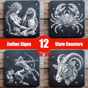 Horoskop Bundle SVG, PNG, Untersetzer Gravur, Png-Schiefertafel, Brettgravur, Untersetzer Bundle SVG, Astrologie Paket, CNC-Projekte Co2.