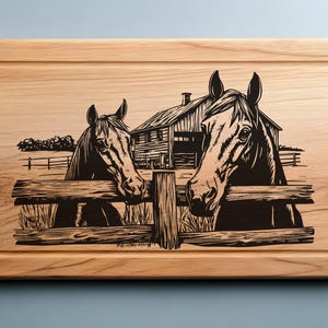 Charcuterie, Cutting Board Laser Engrave SVG, PNG, Horse head Silhouette, Lightburn Laser SVG File, Country Life, Wood Sign, Horse Scene