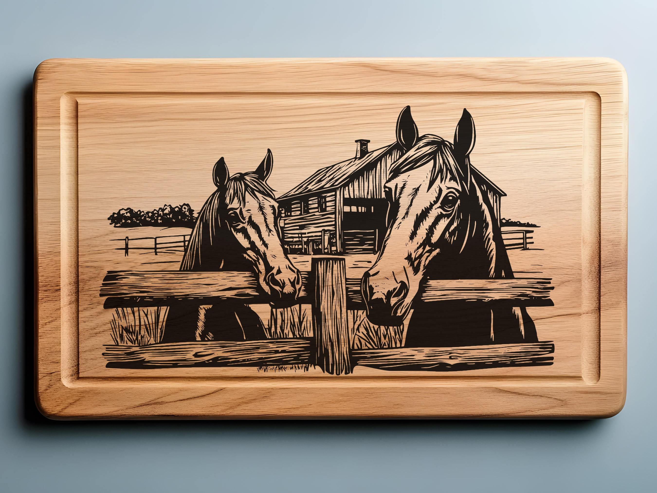 Charcuterie, Cutting Board Laser Engrave SVG, PNG, Horse head Silhouette, Lightburn Laser SVG File, Country Life, Wood Sign, Horse Scene