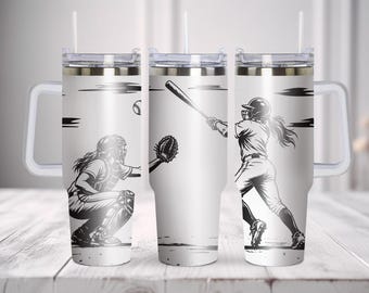 Softball Tumbler Wrap SVG, 40oz Laser Engraving, Female Player Fastpitch Design