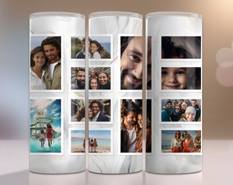 12 Fotos Machen Sie Ihre eigene Fotorahmen-Bechervorlage 20 Unzen, Png-Sublimationsfoto-Collage 20 Unzen Skinny Seamless Full Wrap