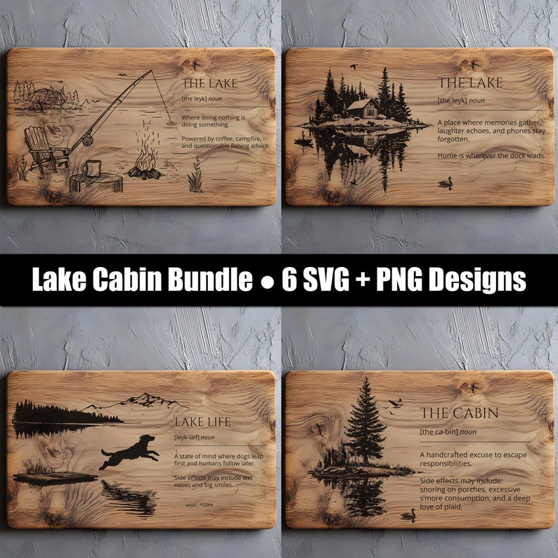 Lake Cabin SVG PNG Bundle | Rustic Charcuterie Board Laser Engraving ...