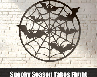 Bat Spiderweb SVG DXF, Round Halloween Plasma Cut Metal Wall Art