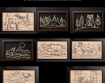 Woodland Animals Line Art SVG Bundle, 8 Laser Cut Files for Signs, Rustic Sign Svg