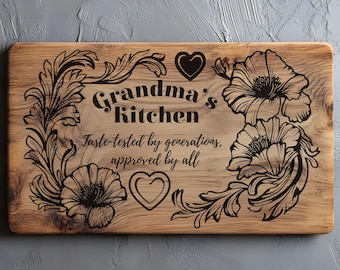 Grandma's Kitchen, Cutting Board For Grandma SVG, PNG, Funny Charcuterie, Quote Laser Cut, Cutting Board Png, Laser SVG File, Wood Sign