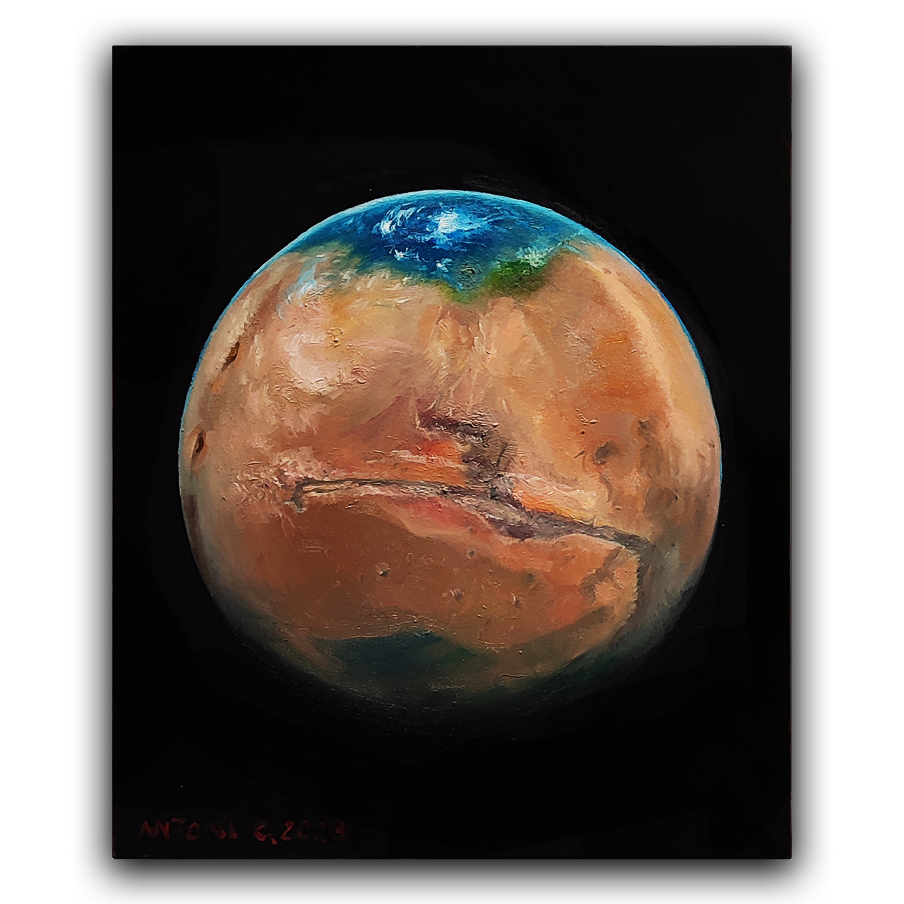 Tableau Sur Verre Acrylique - Planète Mars - 60x60 Cm, Effet Lumineux La Nuit