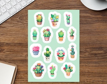 Kawaii Cactus Paradise Sticker Sheet - Adorable Desert Delights